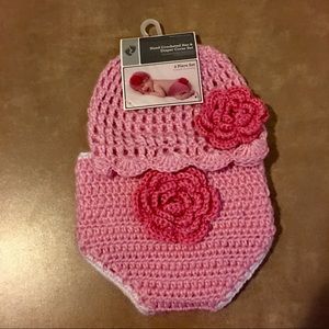 Baby Crochet Pink Flower Photo Opp 2Pc Set